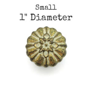 Small Vintage Ornate Brass Tone and Off White Drawer Knob - 1" Diameter