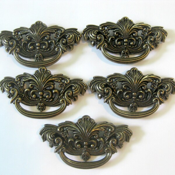 Lot of 5 ornate drawer pulls - 3" center to center