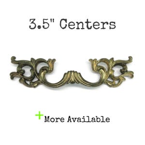 Vintage French Provincial Drawer Pull 3.5" centers Ornate Brass Tone Metal Handle