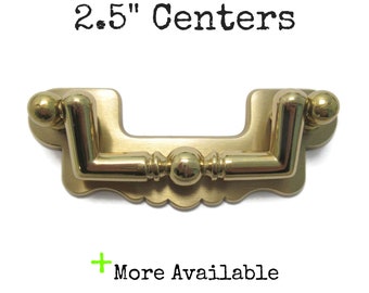 Vintage Drawer Pull - 2.5" Centers Brass Colored Swinging Bail Handle CLEARANCE