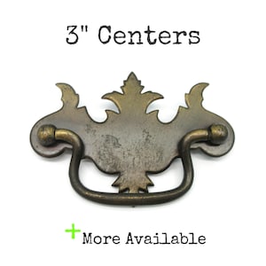 Vintage Chippendale Drawer Pull: Dark Brass Tone Finish Handle, 3" Centers