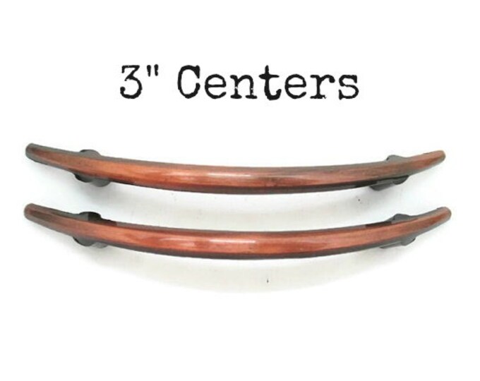 Vintage Copper MCM Drawer Pulls 3 Centers Lot of 2 Handles Mid Century
