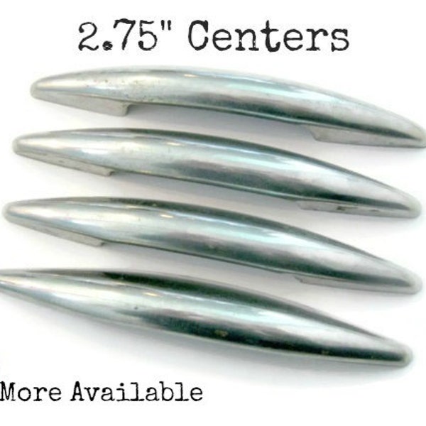 Vintage chrome Mid Century Modern drawer bin pulls 2.75" 2 3/4" centers - Lot of 4 atomic handles - More available