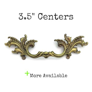 Vintage French Provincial Drawer Pull - 3.5" centers Aged Solid Brass Handle