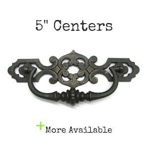 Large Vintage Drawer Pull 5" centers Chunky Dark Brass Tone Handle Swinging Bail