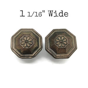 2 Small Vintage Drawer Knobs 1 1/16" Wide Octagon Pulls Brass Tone Metal