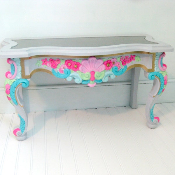 Bright Ornate Vintage Mirror Top Low Table