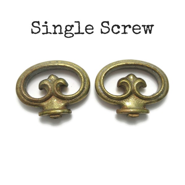 Pair of Vintage Faux Mock Key Knobs Worn Brass Colored drawer pulls cabinet doors