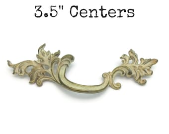 Vintage French Provincial Drawer Pull 3.5" Centers Directional Asymmetrical Bassick Sack Handle