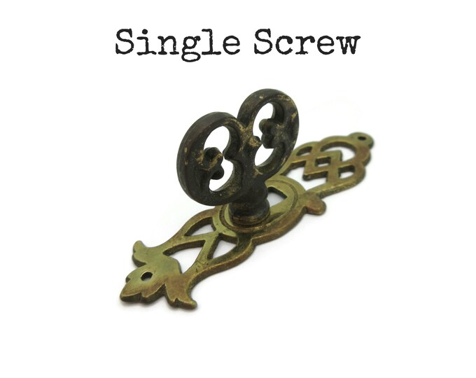 Vintage Faux Mock Key Knob With Ornate Backplate Worn Brass Etsy