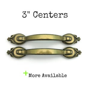 Vintage Ornate Brass Tone Drawer Pulls - 3&quot; Centers - Set of 2