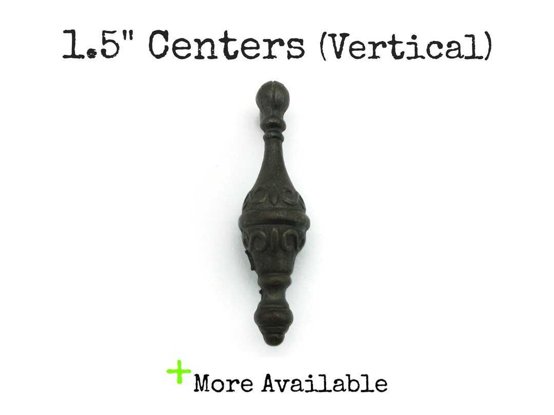 Vintage Drawer Pull 1.5 Centers Vertical Ornate Dark Brass Colored