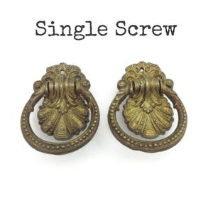 Pair of Vintage Ring Pulls Shell Solid Brass Furniture Drawer Handles