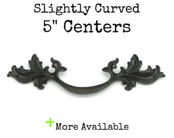 LARGE Slightly Curved Vintage French Provincial Drawer Pull 5" centers Dark Brass Color Furniture Handle Convex N591