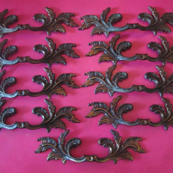 Lot of 9 large vintage French Provincial drawer pulls 3 3/8 inch spacing