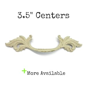 Vintage French Provincial Drawer Pull: Cream Brass Tone, 3.5" Centers Long Handle