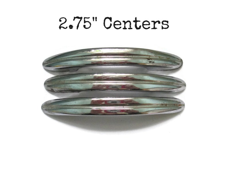 Set Of 3 Vintage Chrome Drawer Pulls 2 75 Centers Etsy