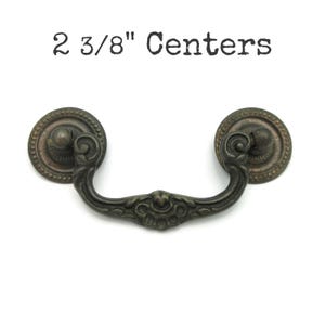 Vintage Drawer Pull 2 3/8" Centers Dark Brass Tone Metal Bail Handle