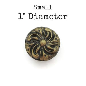 Small Vintage Ornate Brass Tone Drawer Knob - 1" Diameter