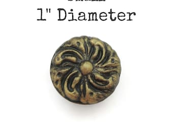 Small Vintage Ornate Brass Tone Drawer Knob - 1" Diameter