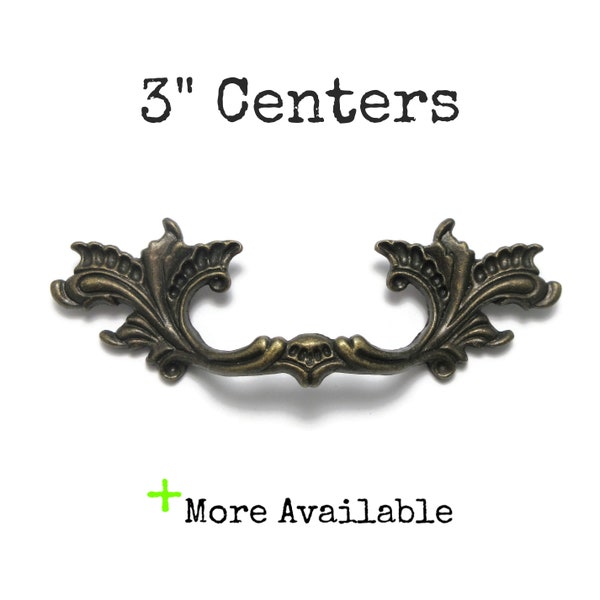 French Provincial Drawer Pulls 3" centers - Ornate Leafy Furniture Handles Hardware