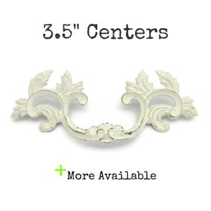 Vintage French Provincial Drawer Pull: Off White Brass Tone, 3.5" Centers