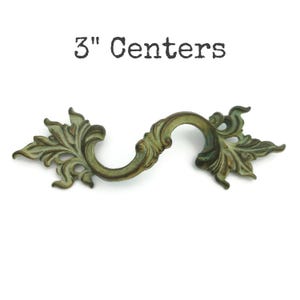 Vintage French Provincial Drawer Pull 3" centers Cream Brass Color Ornate Furniture Handle 10085