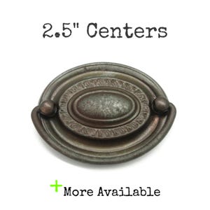 Vintage Drawer Pull 2.5" centers Oval Hepplewhite Brass & Pewter Tone Pressed Metal Handle