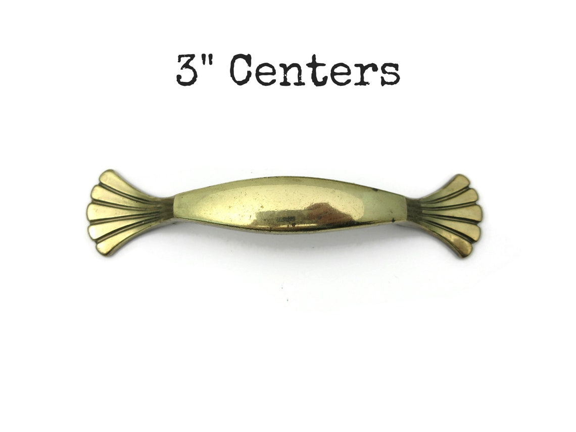 Vintage Drawer Pull 3 Centers Simple Sleek Brass Colored Etsy