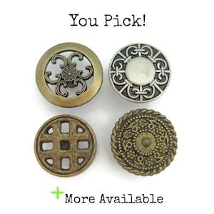 Vintage Round Drawer Knobs Brass Silver Colored Handles You Pick