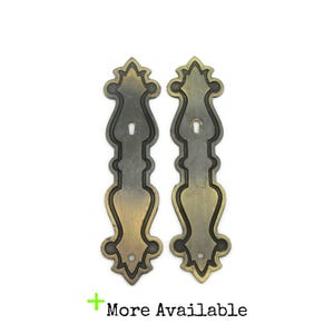 Pair of Vertical Vintage French Provincial Backplates Single Screw Hole aged brass tone