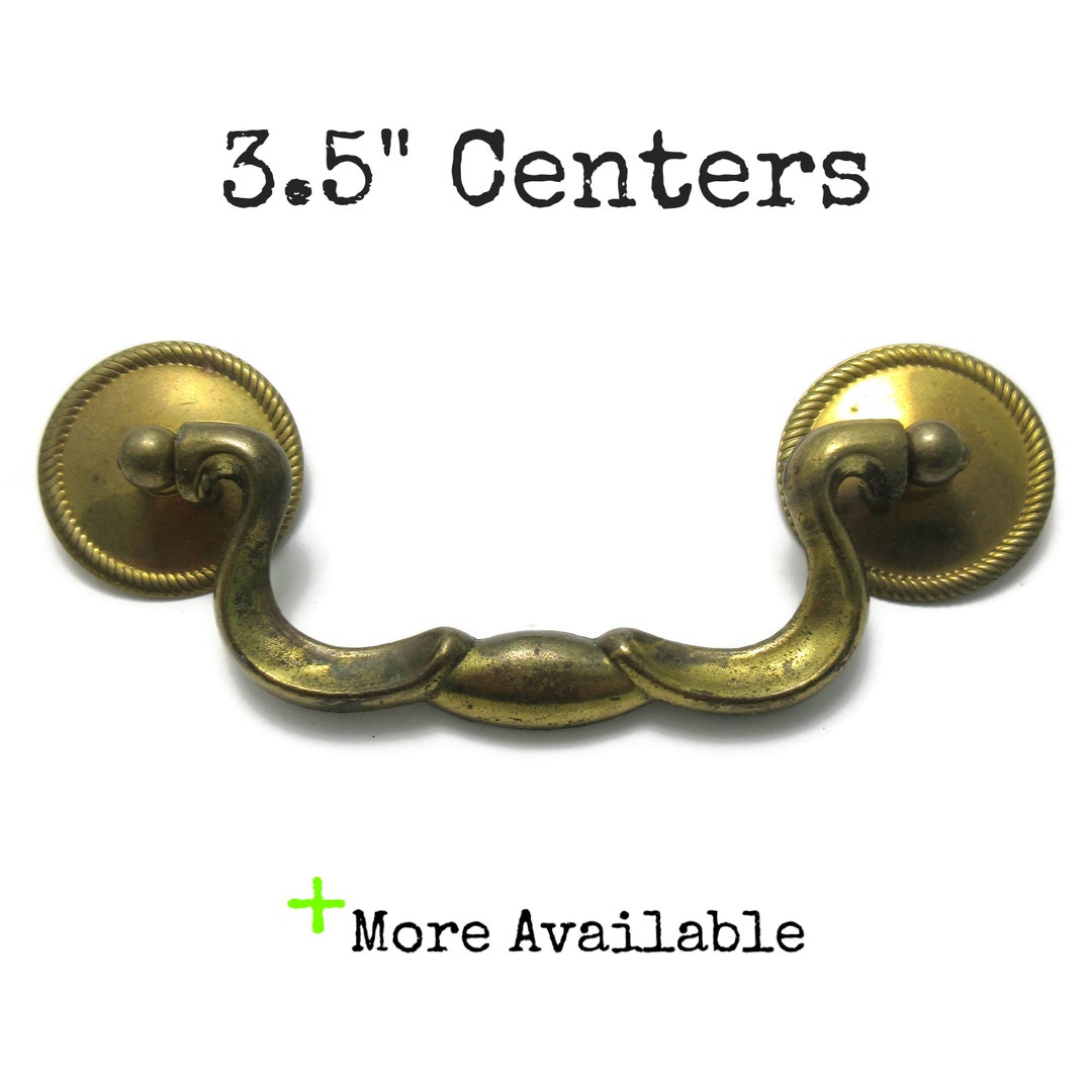 Vintage Drawer Pull 3.5 Centers Bail Handle Worn Aged Brass Simple