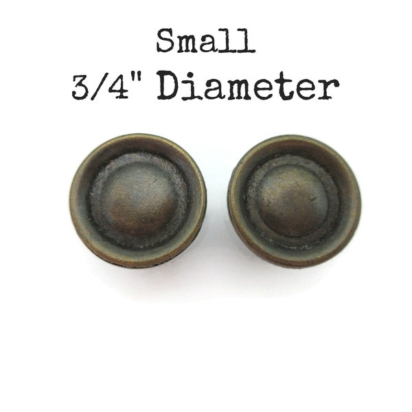 Pairs of Vintage Small Drawer Knobs - 3/4" Diameter - Little Round Aged Brass Colored Pulls