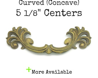 Curved Vintage French Provincial Drawer Pull 5" centers Brass Furniture Handle CONCAVE