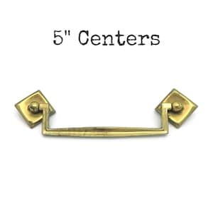 Vintage MCM Brass Tone Drawer Pull: 5" Centers, Swinging Bail Handle
