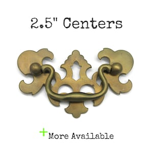 Vintage Chippendale Drawer Pull: Key Hole Cut Out Brass Tone Finish, 2.5" Centers