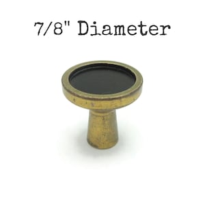 Vintage MCM Drawer knob 1" Diameter Brass Black Brass Tone Atomic Round Handle
