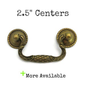 Vintage Drawer Pull 2.5&quot; Centers Aged Brass Tone Metal Bail Handle