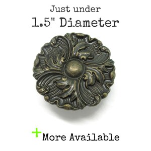 Vintage French Provincial Dark Brass Tone Knob: Round Floral Drawer Pull, 1 1/2"