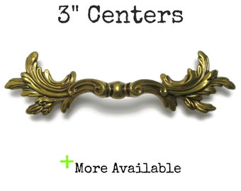 Vintage French Provincial Drawer Pull 3" centers Brass Handle Lightweight Metal CLEARANCE