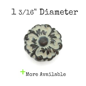 Vintage French Provincial Drawer Knob Brass Cream Tone Floral Handle - 1 3/16" Diameter