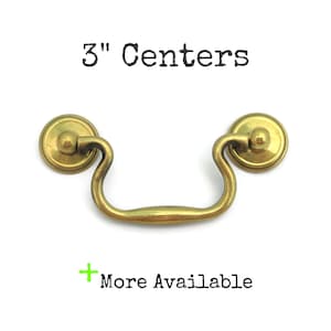 Vintage Drawer Pull 3&quot; centers Ornate Bail Handle brass gold tone