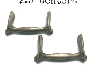 Pair of Vintage MCM Drawer Pulls 2.5" Centers Deep Silver Colored Furniture Handles CLEARANCE