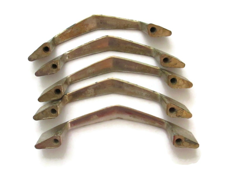 CLEARANCE Set of 5 Chevron Drawer Pulls 3 Center MCM Very Worn Silver Chrome