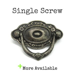 Vintage Drawer Pull Ring Handle Antique Pewter Silver Tone Swinging Knob Heavy Ornate