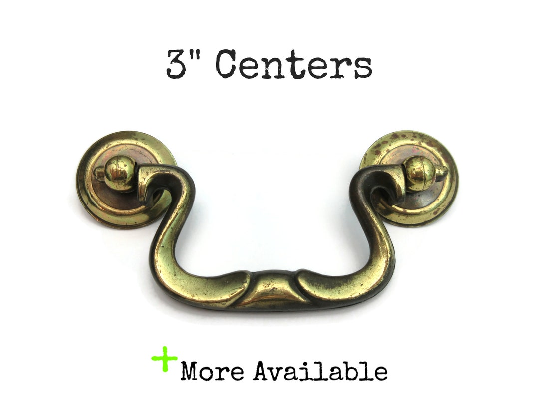 Vintage Drawer Pull 3 Centers Ornate Brass Colored Etsy