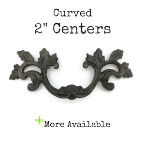 Curved Vintage French Provincial Drawer Pull 2" centers Dark Brass Tone 10231