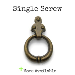 Vintage Ring Pull Fixed Single Screw Rustic Brass Colored Drawer Knob CLEARANCE