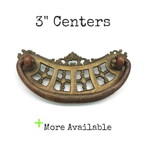Vintage Drawer Pull 3" centers Victorian Bail Handle Brass Tone Metal Ornate Hardware