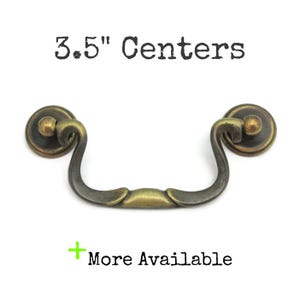 Vintage Drawer Pull 3.5&quot; centers Aged Brass Tone Metal Swinging Bail Handle